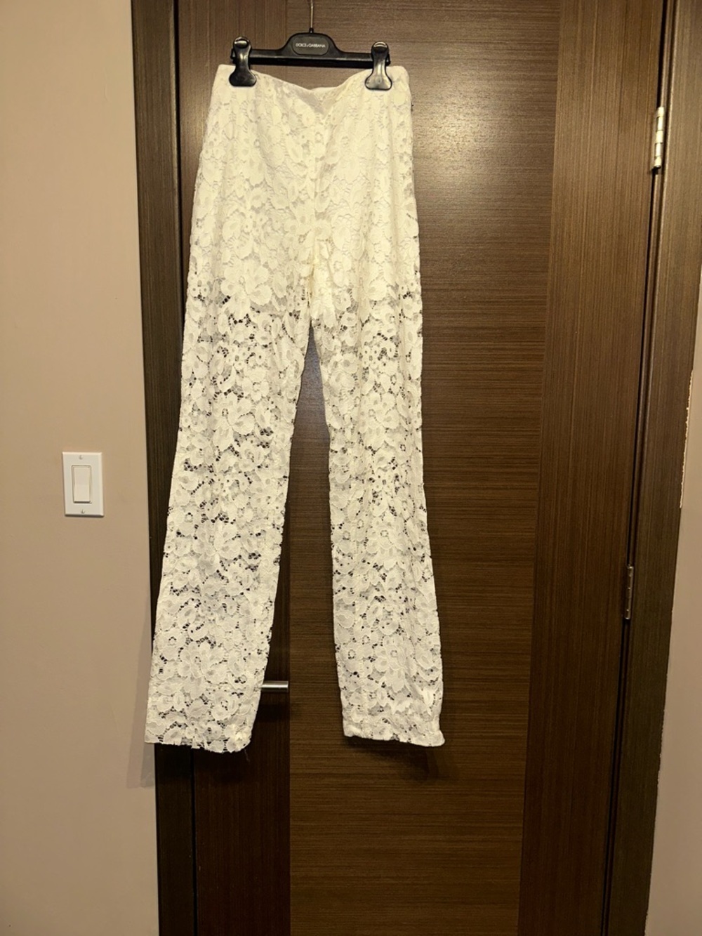 MSGM Women's Cream Lace pants